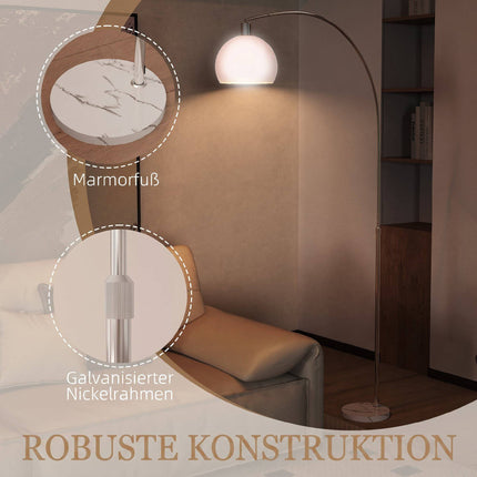 White Floor Lamp, Curved Head, Marble Base, Foot Switch