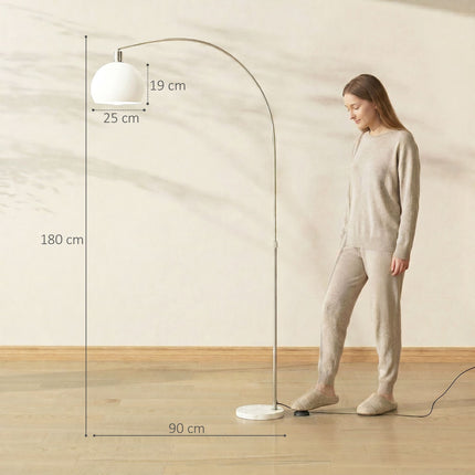 White Floor Lamp, Curved Head, Marble Base, Foot Switch