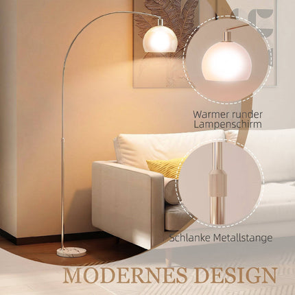 White Floor Lamp, Curved Head, Marble Base, Foot Switch