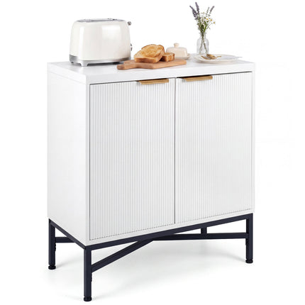 White Fluted Sideboard Buffet Cabinet with Adjustable Shelf