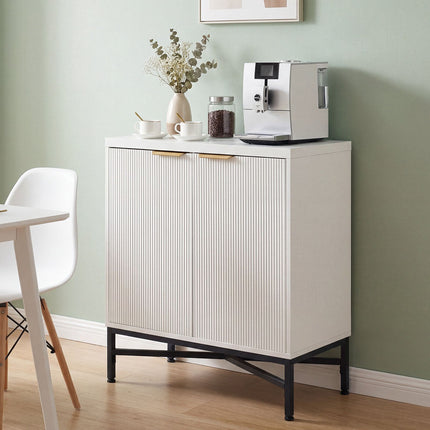 White Fluted Sideboard Buffet Cabinet with Adjustable Shelf