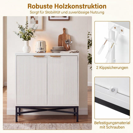 White Fluted Sideboard Buffet Cabinet with Adjustable Shelf