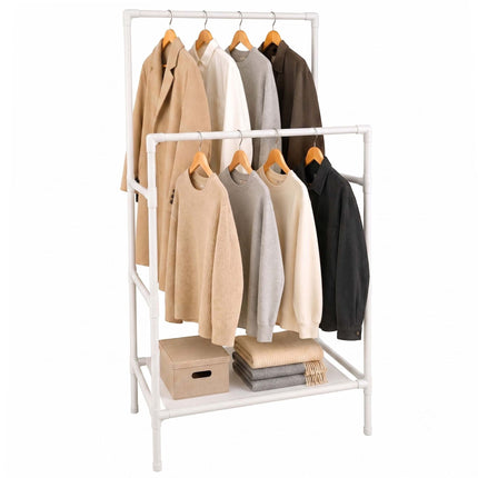 White Free-Standing Clothes Rack with 2 Shelves