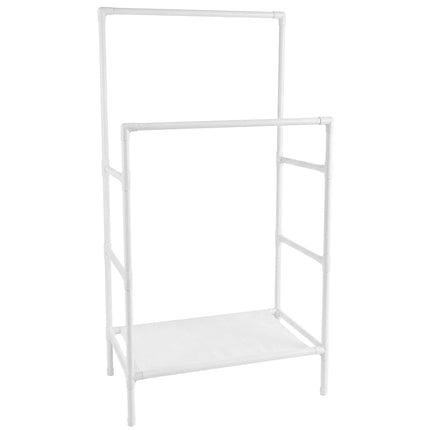 White Free-Standing Clothes Rack with 2 Shelves