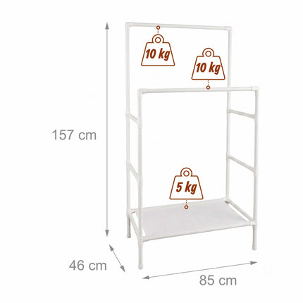 White Free-Standing Clothes Rack with 2 Shelves