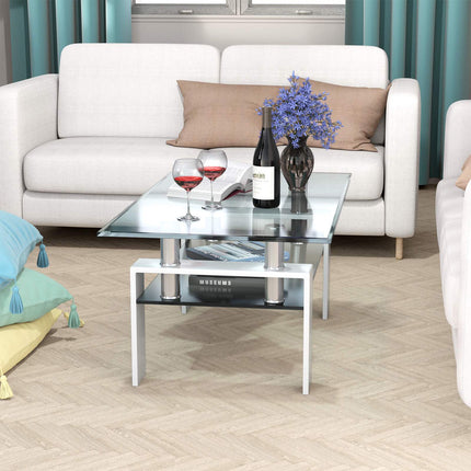 White Glass Coffee Table with Shelf – 99 x 60 x 44.5 cm