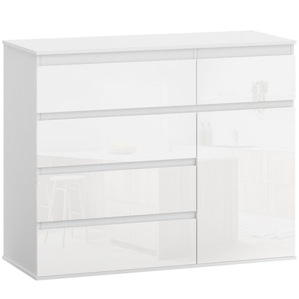 White Gloss Sideboard with 5 Drawers and Adjustable Shelf