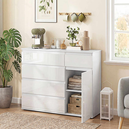White Gloss Sideboard with 5 Drawers and Adjustable Shelf