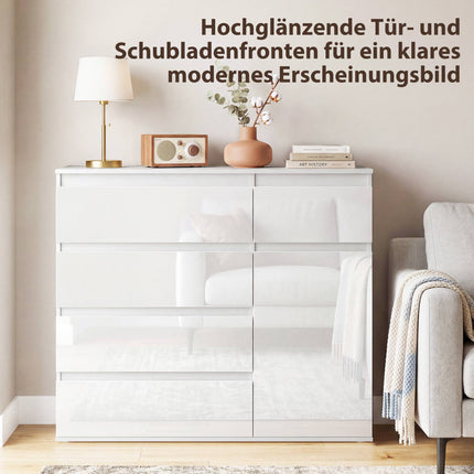 White Gloss Sideboard with 5 Drawers and Adjustable Shelf