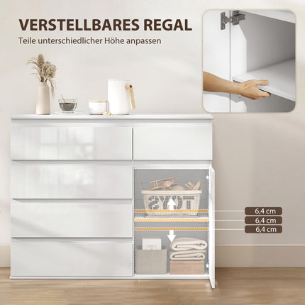 White Gloss Sideboard with 5 Drawers and Adjustable Shelf