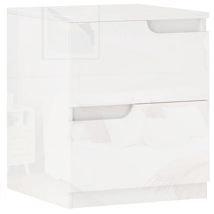 White High-Gloss Nightstand with Drawers, 40x40x48 cm