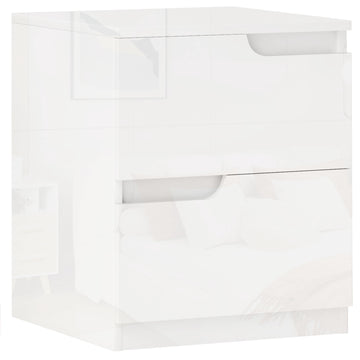 White High-Gloss Nightstand with Drawers, 40x40x48 cm