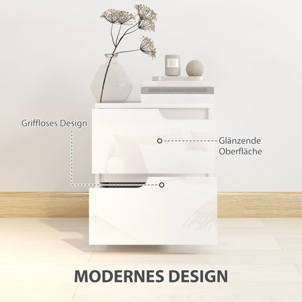 White High-Gloss Nightstand with Drawers, 40x40x48 cm