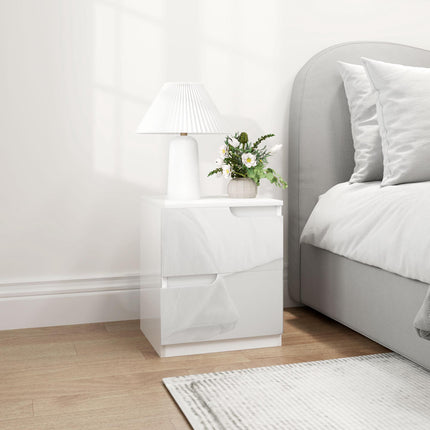 White High-Gloss Nightstand with Drawers, 40x40x48 cm
