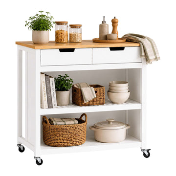 White Kitchen Trolley with Drawers and Seating