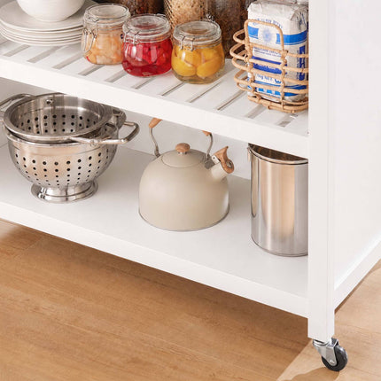 White Kitchen Trolley with Drawers and Seating