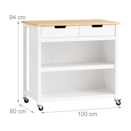 White Kitchen Trolley with Drawers and Seating
