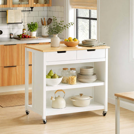White Kitchen Trolley with Drawers and Seating