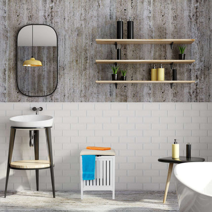 White Laundry Basket Stool with Cushion Seat