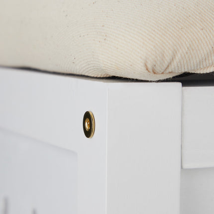 White Laundry Basket Stool with Cushion Seat
