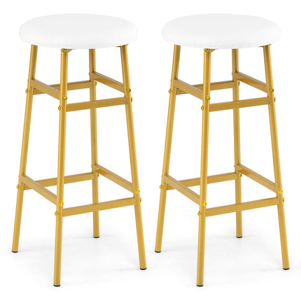 White Linen Bar Stools with Footrest, Set of 2