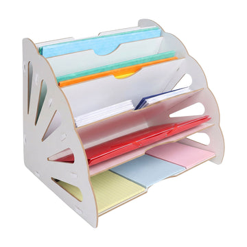 White MDF Desk Organiser with 5 Angled Slots