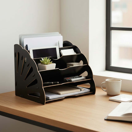 White MDF Desk Organiser with 5 Angled Slots