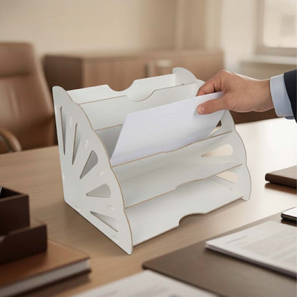 White MDF Desk Organiser with 5 Angled Slots