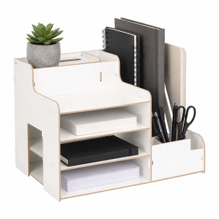 White MDF Document Organiser with File Holder