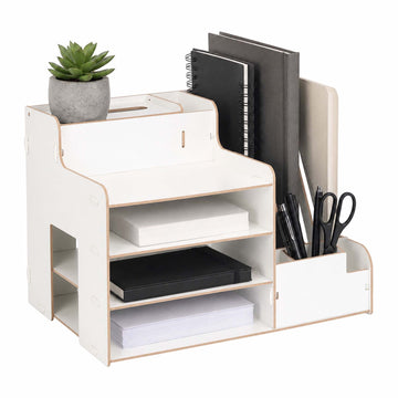 White MDF Document Organiser with File Holder