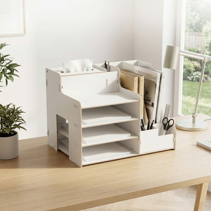 White MDF Document Organiser with File Holder