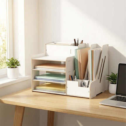 White MDF Document Organiser with File Holder