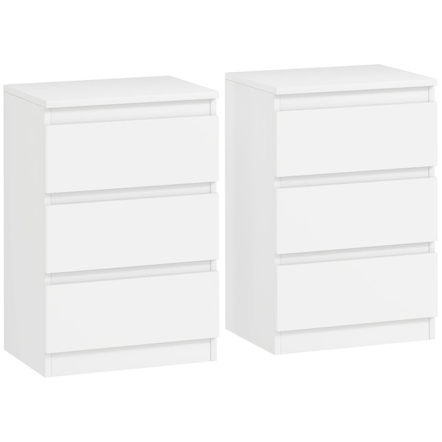 White MDF Nightstands Set of 2 with 3 Drawers