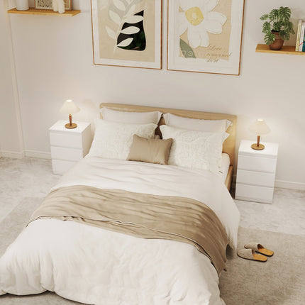 White MDF Nightstands Set of 2 with 3 Drawers