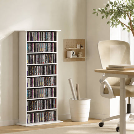 White Media Cabinet, 8 Shelves, Adjustable, Holds 360 CDs