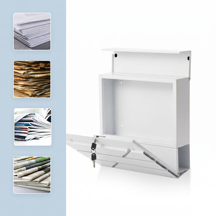 White Metal Mailbox with Newspaper Slot