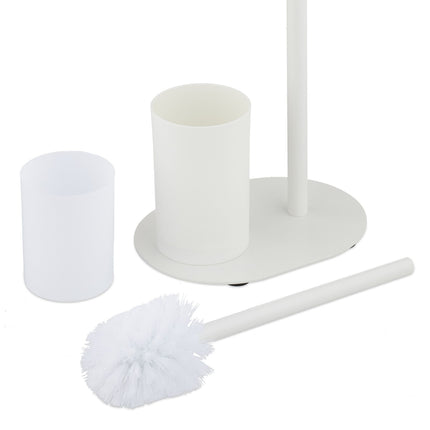 White Metal Toilet Paper Holder and Brush Set