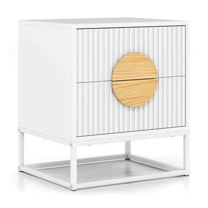 White Mid-Century Side Table with 2 Drawers & Metal Frame