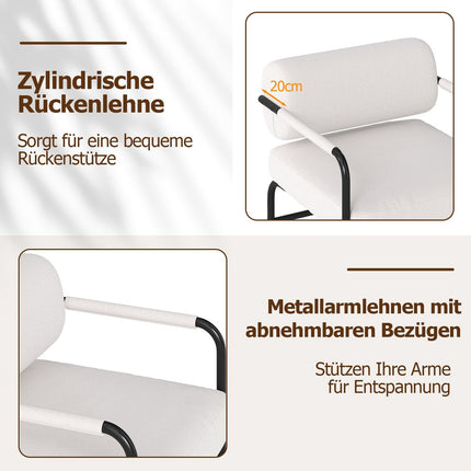 White Modern Lounge Chair with Armrests, Velvet Upholstery