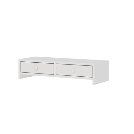 White Monitor Riser with 2 Drawers, MDF Material