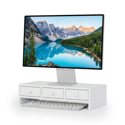 White Monitor Stand with 3 Drawers, MDF Material