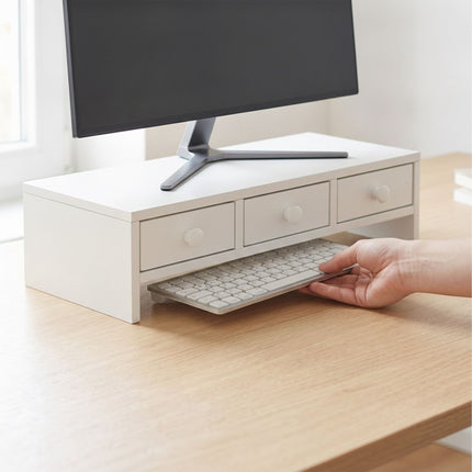 White Monitor Stand with 3 Drawers, MDF Material