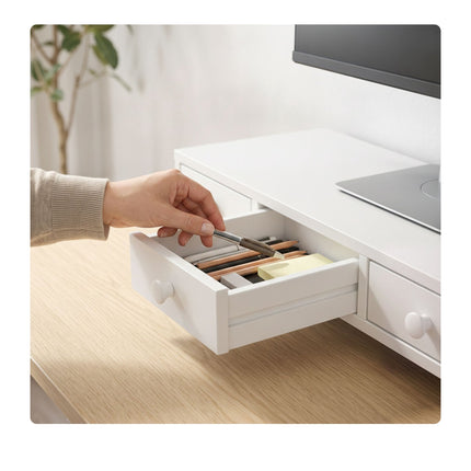 White Monitor Stand with 3 Drawers, MDF Material