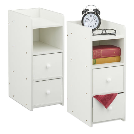 White Narrow Bedside Table with 2 Drawers