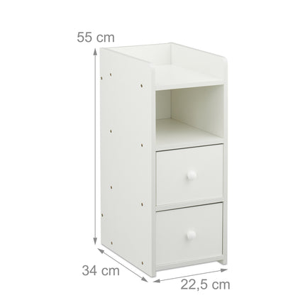 White Narrow Bedside Table with 2 Drawers