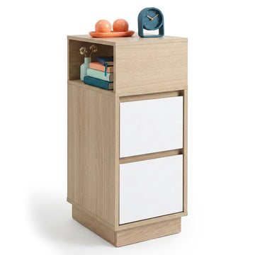 White Narrow Bedside Table with Drawers – 64x24x30 cm