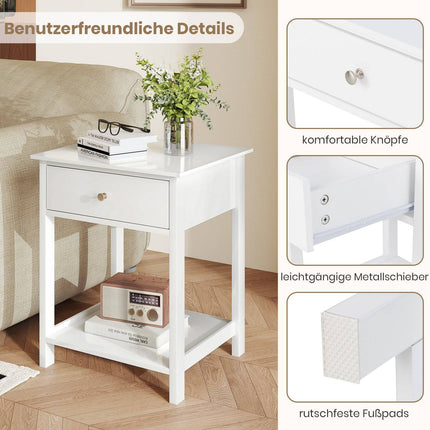 White Nightstand with Drawer & Open Shelf – 48x40x58 cm