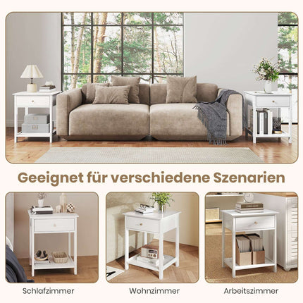 White Nightstand with Drawer & Open Shelf – 48x40x58 cm