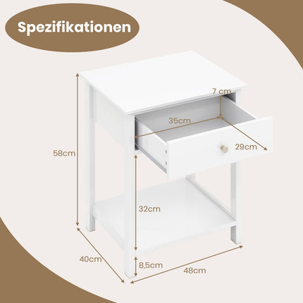 White Nightstand with Drawer & Open Shelf – 48x40x58 cm