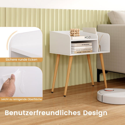 White Nightstand with Open Shelf, Metal Legs, Set of 2